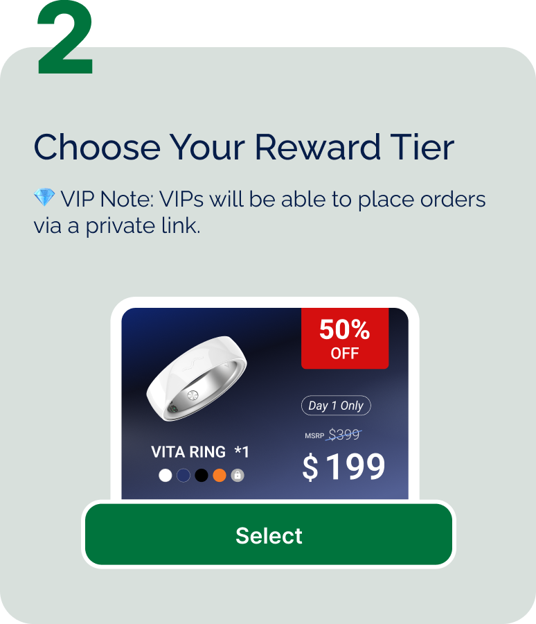 Step 2: Choose Your Reward Tier - VIP Note: VIPs will be able to place orders via a private link